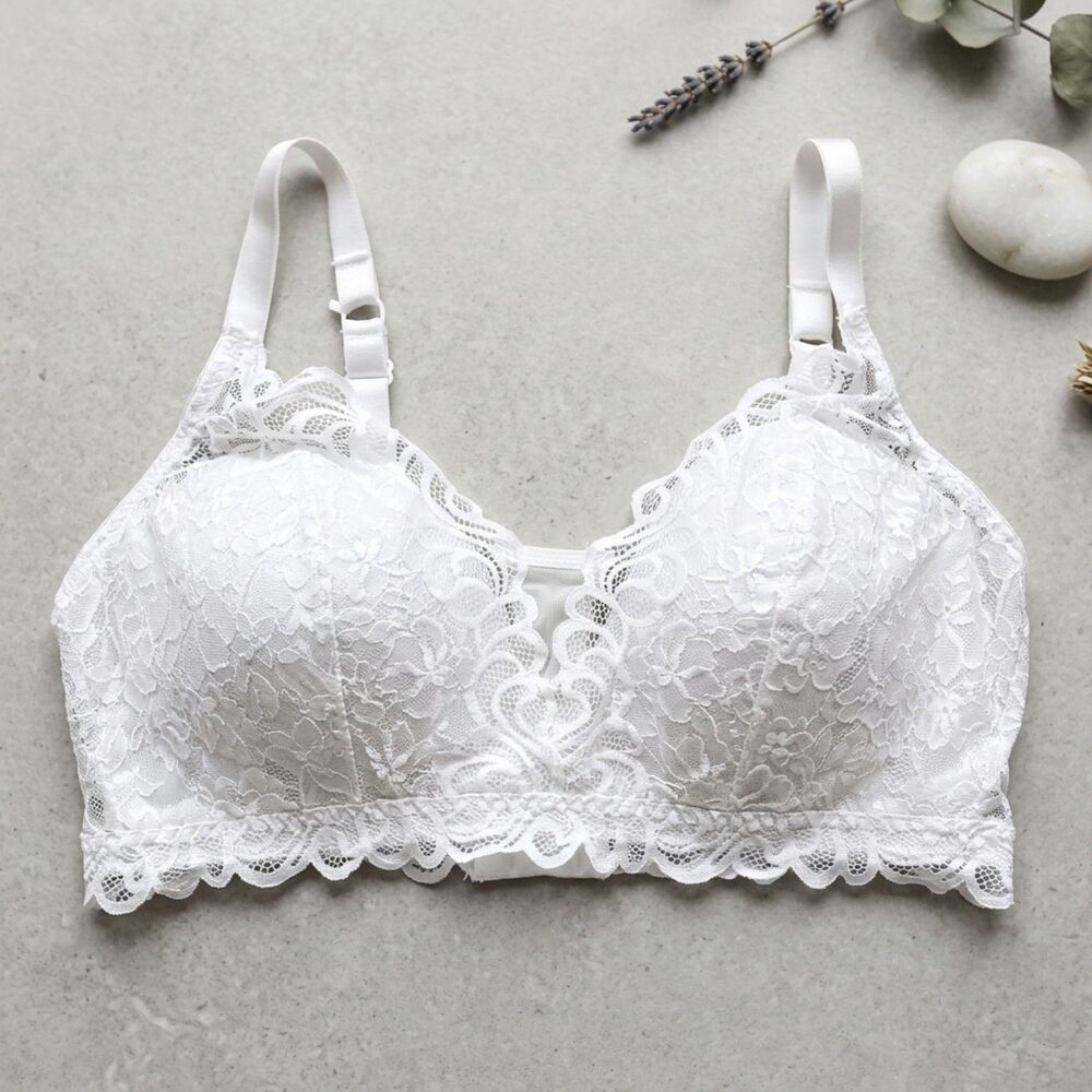 Bali Women's Size XL White Floral Lace Bralette Wireless Contour Padded Bra